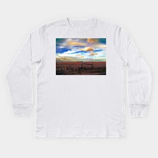 Fields Under a Swirling Sky Kids Long Sleeve T-Shirt
